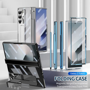 KISSCASE With Official Pen Plating Clear Folding Phone Case For Samsung Galaxy Z Fold 6 5G With Screen Film Protector Stand Hing Protection Hard PC Anti-fall Shockproof Back Cover For Galaxy Z Fold 6