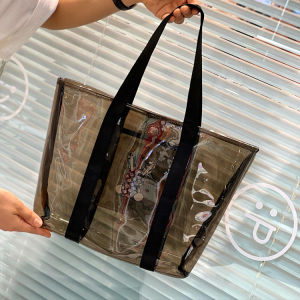 Large Capacity Fashionable Transparent Waterproof Toiletry Bag Makeup Pouch Gym Yoga Swimming Suit Beach Bag Commuting Tote