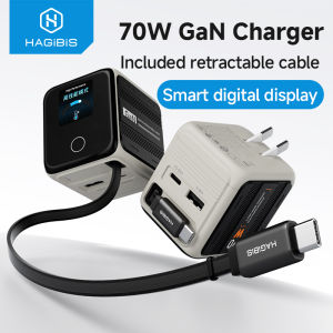 Hagibis | Hagibis Retractable USB C Charger Foldable Plug 70W GaN Wall Charger With LED Display Fast Charging for iPhone 17 iPad Macbook