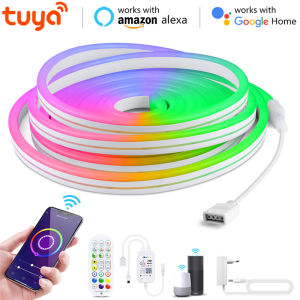 5M 3M 2M 1M Tuya Smart Life RGB LED Neon Light 12V WiFi LED Strip Neon Sign Tape Decoration Lamp Alexa Google Home with Remote