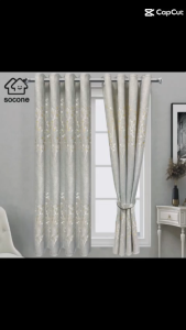 Socone Elegant Jacquare Semi-Blackout Grommet Short Curtain with Rings 130x135cm 1 PC Home Decor