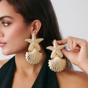 IngeSight.Z Boho Exaggerated Large Starfish Scallop Pendant Earrings Women Fashion Summer Beach Metal Ear Jewelry Accessories