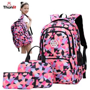 กระเป๋านักเรียนความจุขนาดใหญ่ของเด็กผู้หญิงกระเป๋าเป้สำหรับวัยรุ่น3ชิ้นสำหรับเด็กนักเรียนชั้นประถมศึกษาปีที่3-6และมัธยมต้นหนุ่มสาววัยรุ่นเด็กผู้หญิง