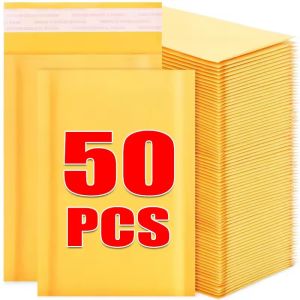50pcs Kraft Paper Shipping Bags Mailer Self Seal Adhesive Bubble Padded Envelopes Bag Waterproof Business Gift Postal Packaging Pouch