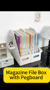 Magazine File Holder with DIY Pegboard Set File Box Desktop Book Stationery Organizer Desk Storage Rack for School Office