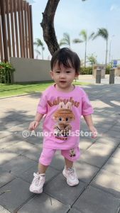 Setelan Baju Anak Celana Pendek Motif Labubu Viral 1-5 Tahun