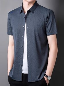 ROMON | Romon Mens Casual Loose Fit Short Sleeve Shirt Thin Fashionable Business Style Summer No Ironing Treatment Urban Fashion