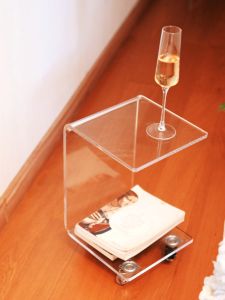 Acrylic Accessible Luxury Transparent Sofa Side Table Tea Table with Wheels Internet Celebrity Ins Style Minimalist Modern Bedside Table Movable