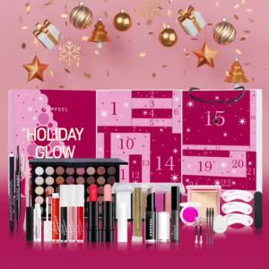 Popfeel | POPFEEL 24 Day Holiday Glow Advent Calendar Complete Makeup Set with Skincare Brushes & Cosmetics 24 Surprise Beauty Gift Box
