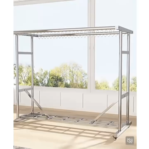 Cay⭐แขวนเสื้อสแตนเลสตีล มีล้อเคลื่อนที่ได้สะดวก ประหยัดพื้นที่ใช้ในห้อง/นอกห้อง ราวตากผ้ามีชั้นตากรองเท้า