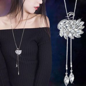 Fashion Crystal Gold Color Swan Long Necklaces & Pendants for Women Jewelry Statement Sweater Necklace Dress Accessories