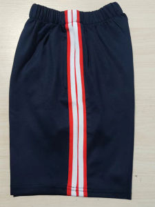School Uniform Shorts in Dark Blue with Wide Red Stripes And Two White Stripes Running Loose Sports Five-Quarter Pants