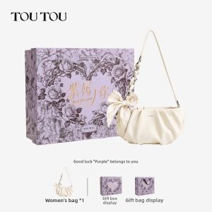 TOUTOU | Gift Wrinkled Cloud Tote Bag with Scarf Chain for Commute Crossbody Shoulder Women