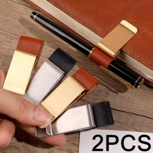 【Swan Home】2PCS Vintage Brass Notebook Pen Clips PU Leather Pen Holder Loose Leaf Dairy Memo Clip Bookmarks Journal Planner Pencil Holder Office