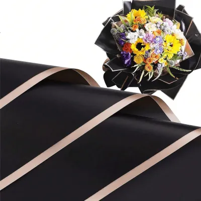 20pcs Flower Wrapping Paper Golden Border Rose Korean Style Half Transparent Gift Packing Florist Bouquet Wrapping Material
