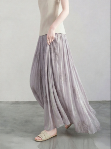 Embroidery Pleated A-Line Skirt