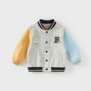 Dave & Bella Boys College Style Baseball Jacket Spring Fashion Baby Coat Kids Outerwear Spring Season round Neck Single Button