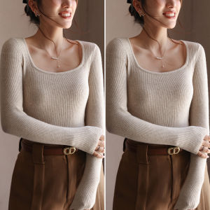 TONERCE | Black Versatile Square Neck Knitted Slimming T-shirt