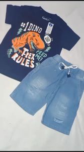 Setelan Baju Anak Cowok Dino Denim Pendek Laki 1 Tahun - 9 Tahun