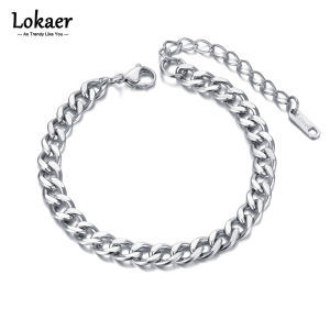 Lokaer Punk Basic 7mm Wide Curb Cuban Link Chain Bracelets For Men Women Anti Allergy Stainless Steel Bracelet Jewelry B21086