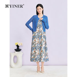 YINER | Elegant Print Ruffled Waist Dress