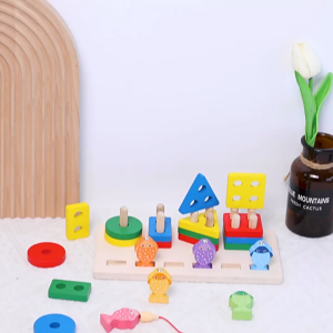 1Set Montessori Toys Wooden Sorting Stacking Magnetic Fishing Shape Sorter For 3 4 5 Year Old