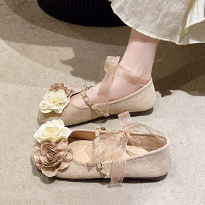 Giày Đế Bằng Mary Jane Đế Mềm Đế Xuồng Họa Tiết Hoa Cho Nữ Mùa Xuân 2025 Giày Đơn Đế Phẳng Cổ Điển Kiểu Pháp