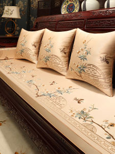 Thickened Redwood Sofa Cushion with Backrest Han Buddhist Style Solid Wood Furniture Seat Pad Luohan Mattress Set Five-Piece Anti-Slip