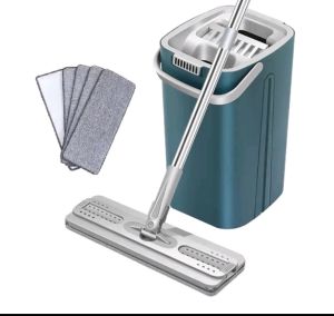 Bộ Cây Lau Nhà ( 1 thùng + 1 cây lau + 2 bông lau ) tự vắt thông minh đầu xoay 360 độ tiện lợi Lau Sàn Làm Sạch Inox choi cây lau