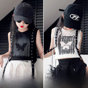 Girls Summer Sleeveless Vest Thin Cotton Korean Style Childrens Clothing White Top for Big Kids And Toddlers Fashionable