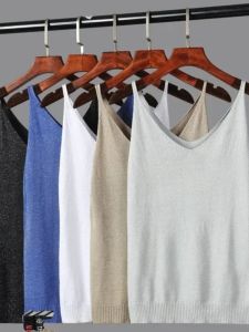 Shiny Silk V-neck Slim Fit Sleeveless T-shirt Sparkling Bare-Shoulder Top for Women Glowing V-neckline No-Sleeve Design
