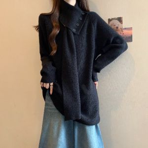 Christmas New Year Atmosphere Scarf Sweater Womens plus Size Medium Length Knitted Shirt V-neck Long Sleeve Regular Thickness