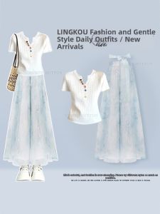 NUMEN BUTTON | Summer New Large Size Gentle Leisure Knit Suit