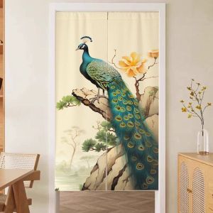 VIKAMA Chinese Ink Painting Flower and Bird Japanese Door Curtain Aesthetic Noren Partition Curtain Vintage Home Decor
