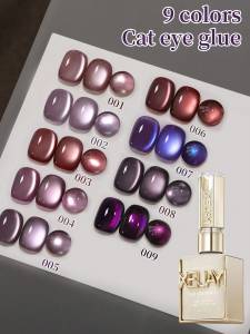 9Pcs 15ML Purple Cat Eye Nail Polish Gel UV Gel Soak Off Nail Magnetic Gel Polish