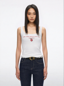 Sleeveless Lace Insert U-Neck Fitted Short Cute T-Shirt