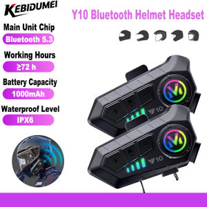 Kebidumei Y10 Motorcycle Bluetooth 5.3 Helmet Headset 1000 mAh Wireless Hands-free Earphone with Colorful Lights For Moto