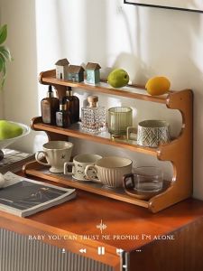 Multi-layer wooden rack desktop storage rack with transparent panel desktop storage display rack