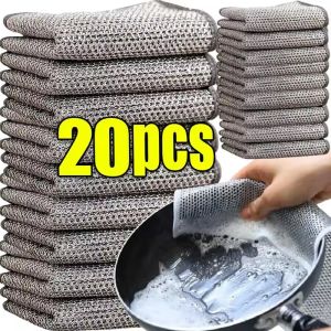 20/30Pcs Thickened Steel Wire Cleaning Cloth / Double-sided Metal Silver Wire Rags / Kitchen Dish Pot Dishwashing Cloths / Non-stick Oil Towels / Household Clean Tools