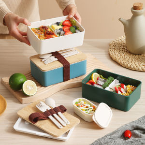 Mainland Tempat Makan Kotak Makan Lunch Box free Sendok Gratis/Anti Bocor Tempat Bekal Kayu Imitasi Besar Bento Box BPA Free HMB102