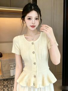 GUZILIAN | Elegant Summer Peplum Knit T-Shirt