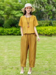 Slimming Loose Short Sleeve Womens T-Shirt Set 2025 New Style plus Size Two-Piece Suit Summer Fashion for Older Mothers