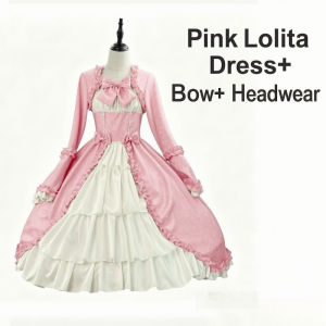 Women Vintage Gothic Lolita Dress Square Collar Corset Bowknot Medieval Rococo Steampunk Retro Princess Party Gown Costume