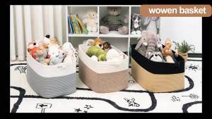 Laundry Basket Woven Storage Baskets for Organizing Cube Cotton Rope Baskets for Shelves Magazine & Newspaper Baskets