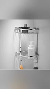 Silver Bathroom Shelf Stainless Steel Shampoo Shelves Cosmetic Holder Wall Mounted Corner Basket Shelves Storage Rack With Hooks