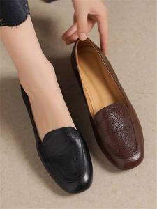 Soft Leather Low Heel Slip-On Loafers Womens Fashion Single Shoes Comfortable Commute Work Shoes Easy to Wear Casual Flats