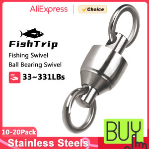 FishTrip 10-20pcs Ball Bearing Swivels Fishing Swivel Solid Ring Stainless Steel Heavy Duty Saltwater Swivel Catfish Swivels