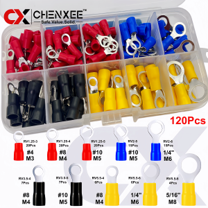 240/120Pcs Ring Terminals 10 Sizes M3-M8 22-10 AWG Quick Disconnect O-Type Insulated Electrical Wire Crimp Terminals Connectors