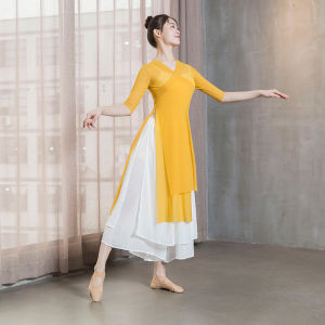 Classical Dance Body Charm Gauze Clothes Long Exercise Clothing Womens Elegant Performance Chinese Style Mesh Adult Dance Top Split