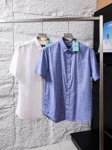Cotton Linen Mens Short Sleeve Shirt Summer Fresh Breathable Flip Collar Standard Fit Youth Popular Pure Color Button up